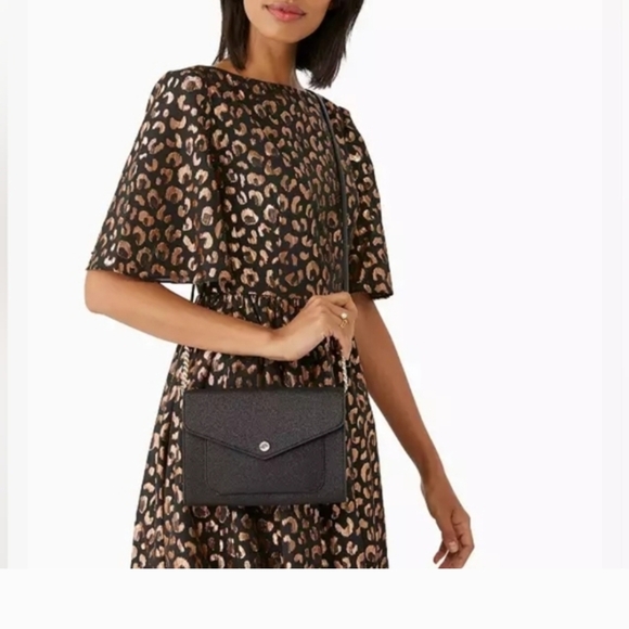 🎉 SALE 🎉 NWT Kate Spade Tinsel Flap Crossbody Convertible Clutch Glitter - Picture 7 of 16